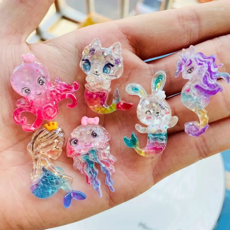 Craft Tools 10 Pcs Cute Shiny Cartoon Ocean Series Bear Back Resin Scrapbooking DIY Jewelry Earwear Decoration Accessories