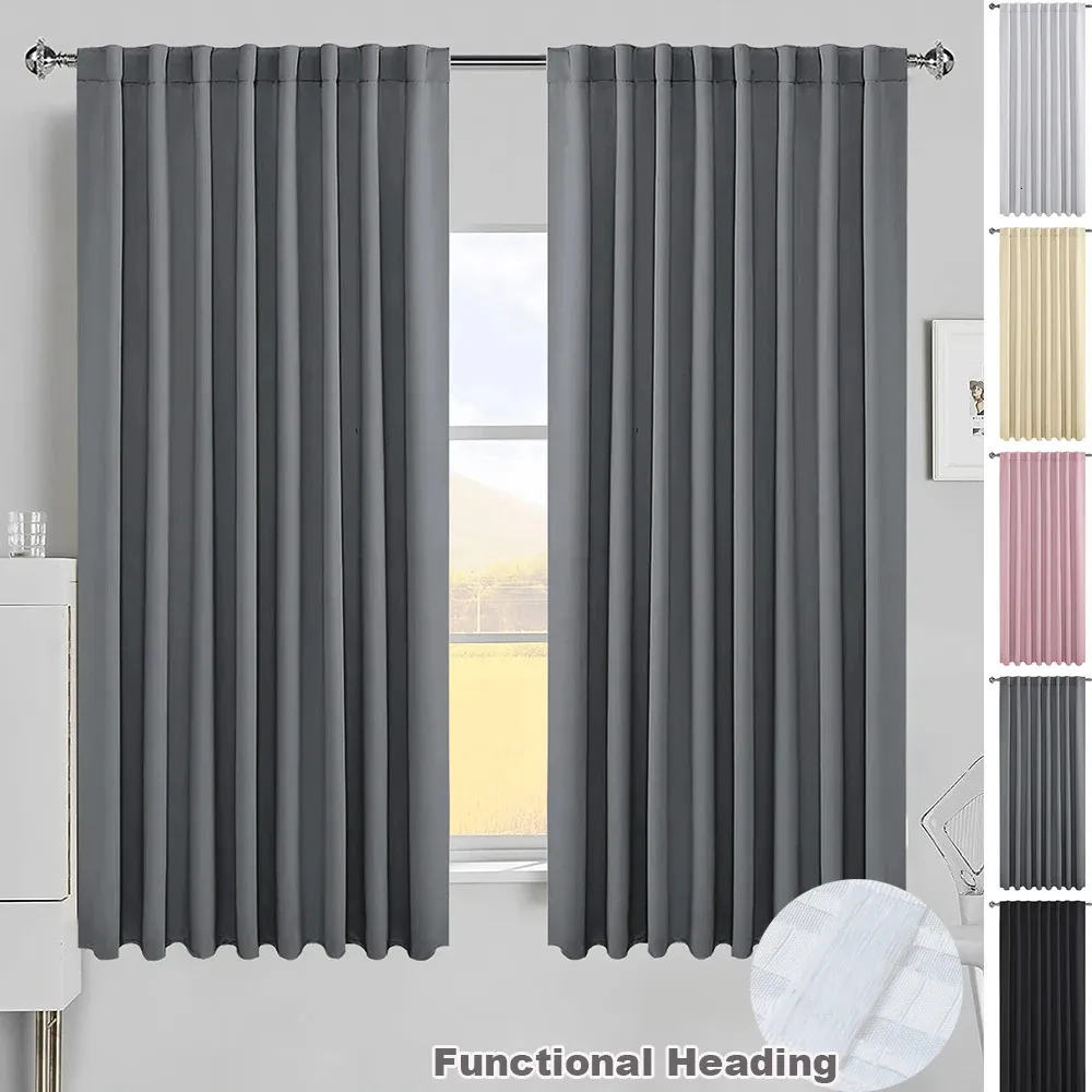 Curtain Blackout Curtains for Living Room Darkening Functional Heading Solid Bedroom Curtains Ready-made Thermal Insulated Window Drapes 240119