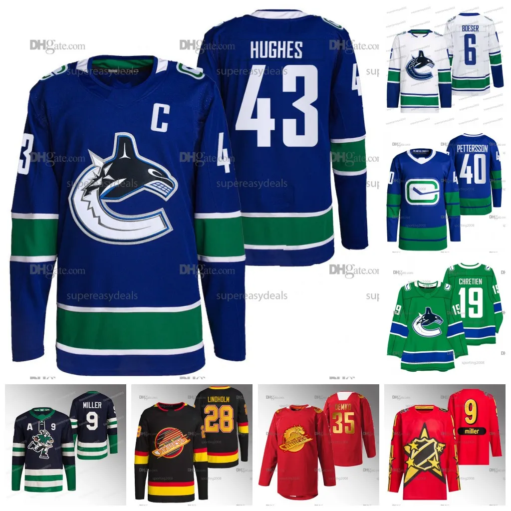 43 Quinn Hughes 28 Elias Lindholm Canucks Jersey Elias Pettersson Thatcher Demko Brock Boeser J.T.Miller Filip Hronek Conor Garland Carson Soucy Ilya Mikheyev