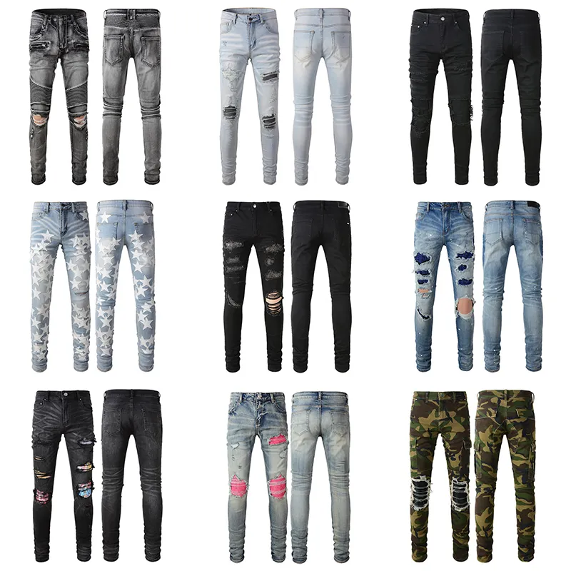 Neue Herren-Jeans AMR Herren-Luxushose, Modemarke Jeans, Letter-Jeans, Biker-Hose, Herrenbekleidung, Jeans, die Herren- und Damenhosen von Jeans für Herren