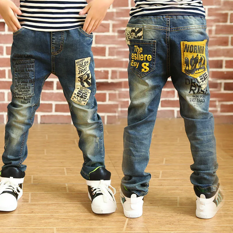 Boys clothes baby boy spring cotton long trousers designer kids jeans children Korean European American style denim pants teenage high quality pants CXD240213-6