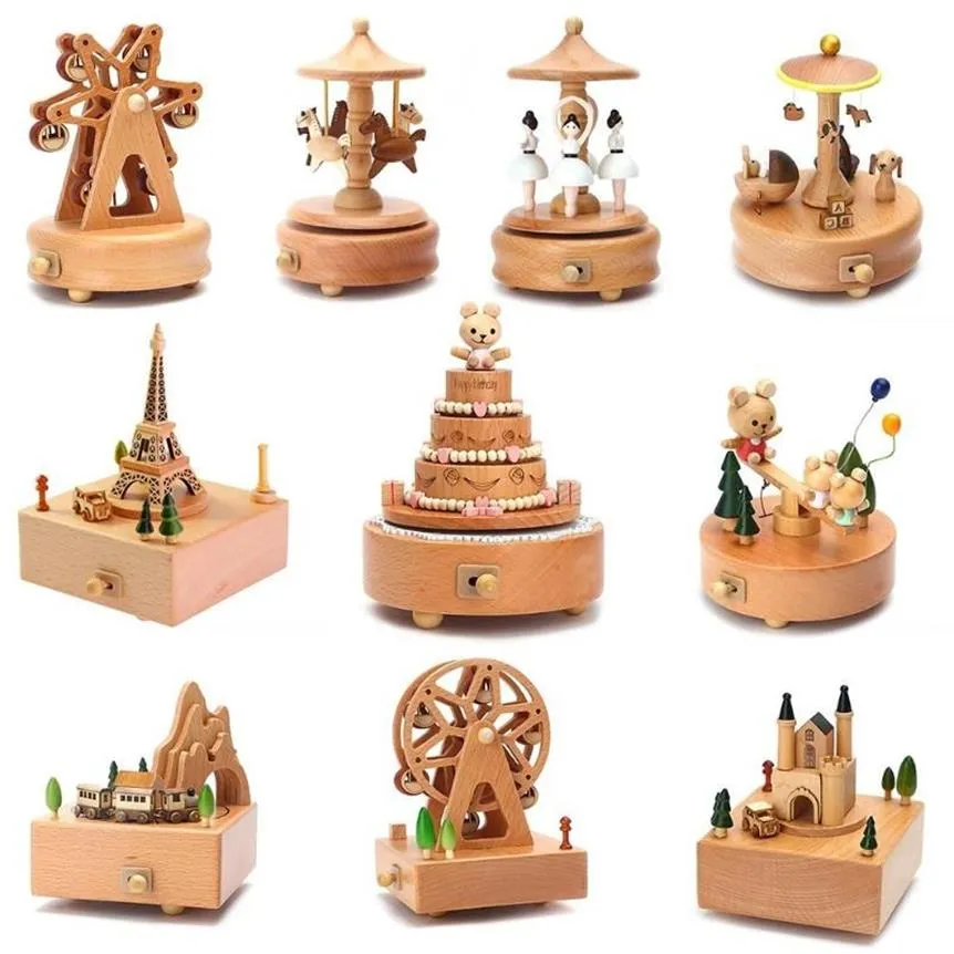 Ferris Wheel Carousel Musical Box drewniane pudełko muzyczne drewniane rzemiosło retro prezent urodzinowy vintage Home Decoration Akcesoria 30P185U