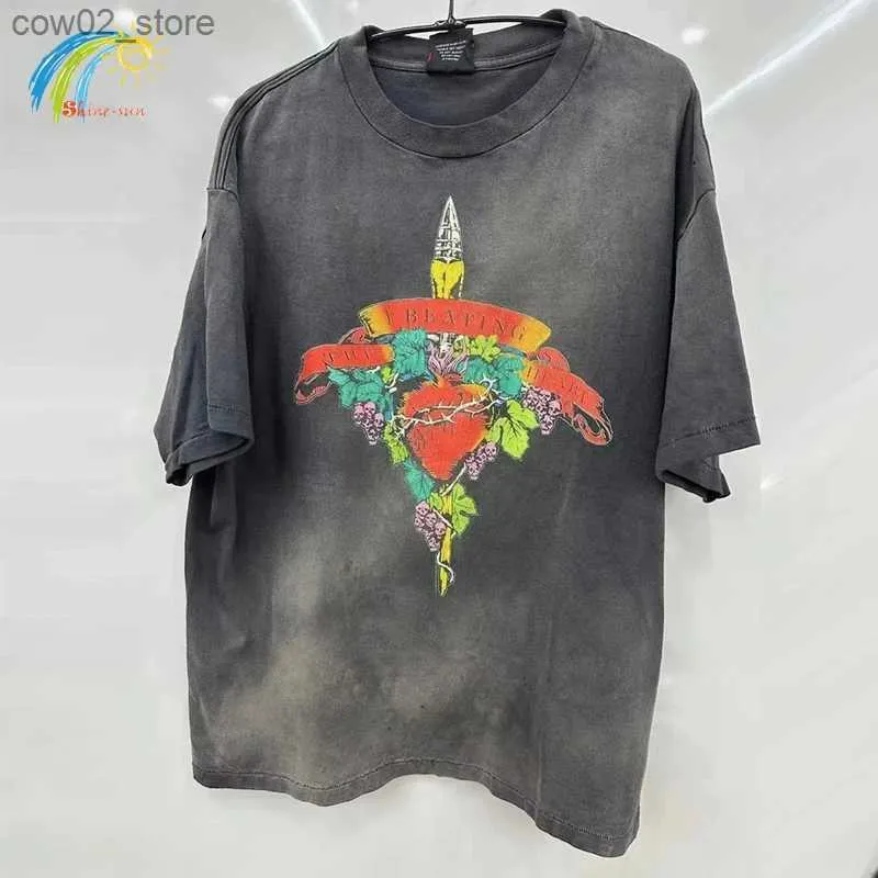 Męskie koszulki High Street Owczesne Vintage Vintage Black Saint Michael T Shirt Mężczyzn Kobiet W 100% bawełniany turniej z krótkim rękawem z tagiem Q240201