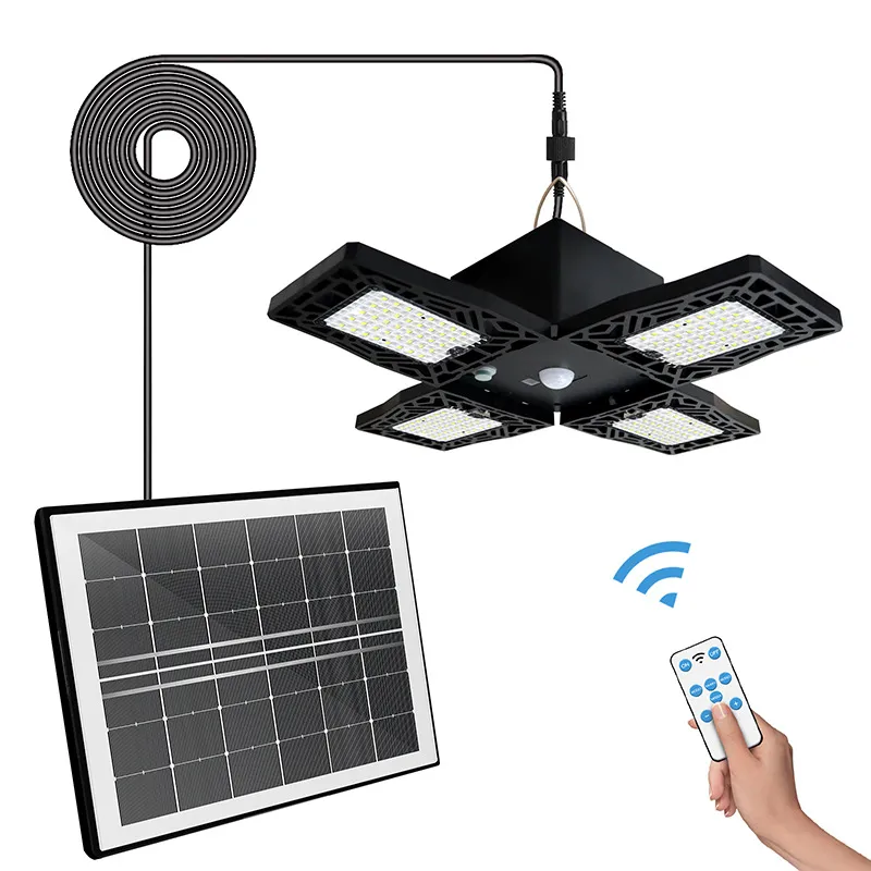 Faltbare Solarschuppen leichte Innen im Freien, 1050lm 140LED Solaranhänger Licht mit Bewegungssensor und Fernbeleuchtungsmodi für Home Yard Scheune Pavillon Patio Garage IP65