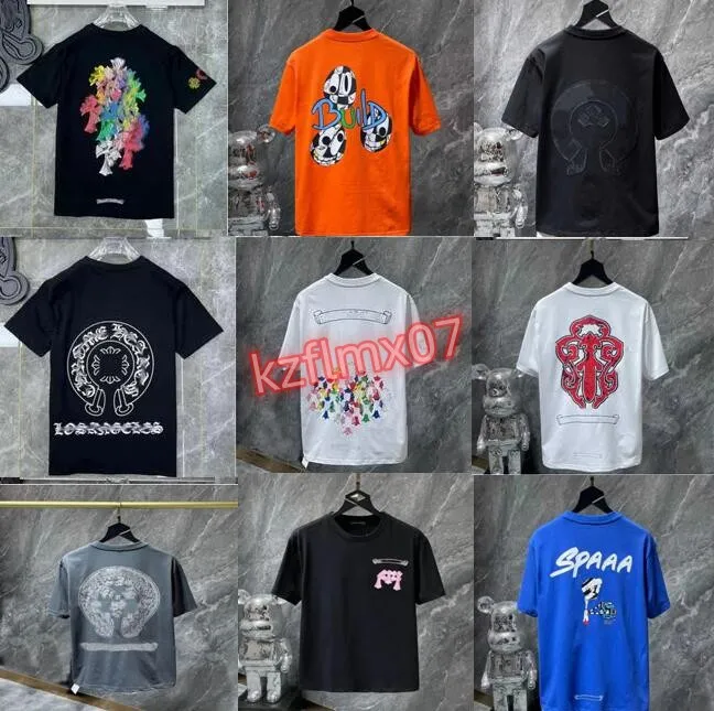 2023Classics Mens Ch T Shirts Heart High Qualith Brand Crew Neck Chromes短袖TEESTシャツカジュアルホースシューサンスクリットクロスプリントChromees Hearts 43E