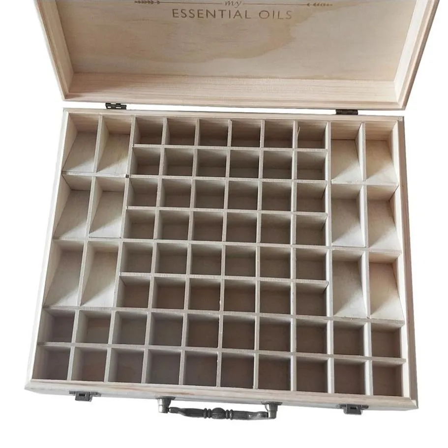 68 Slots Große Holz Ätherische Öle Box Massivholz Fall Halter Aromatherapie Flaschen Lagerung Organizer LJ200812259P