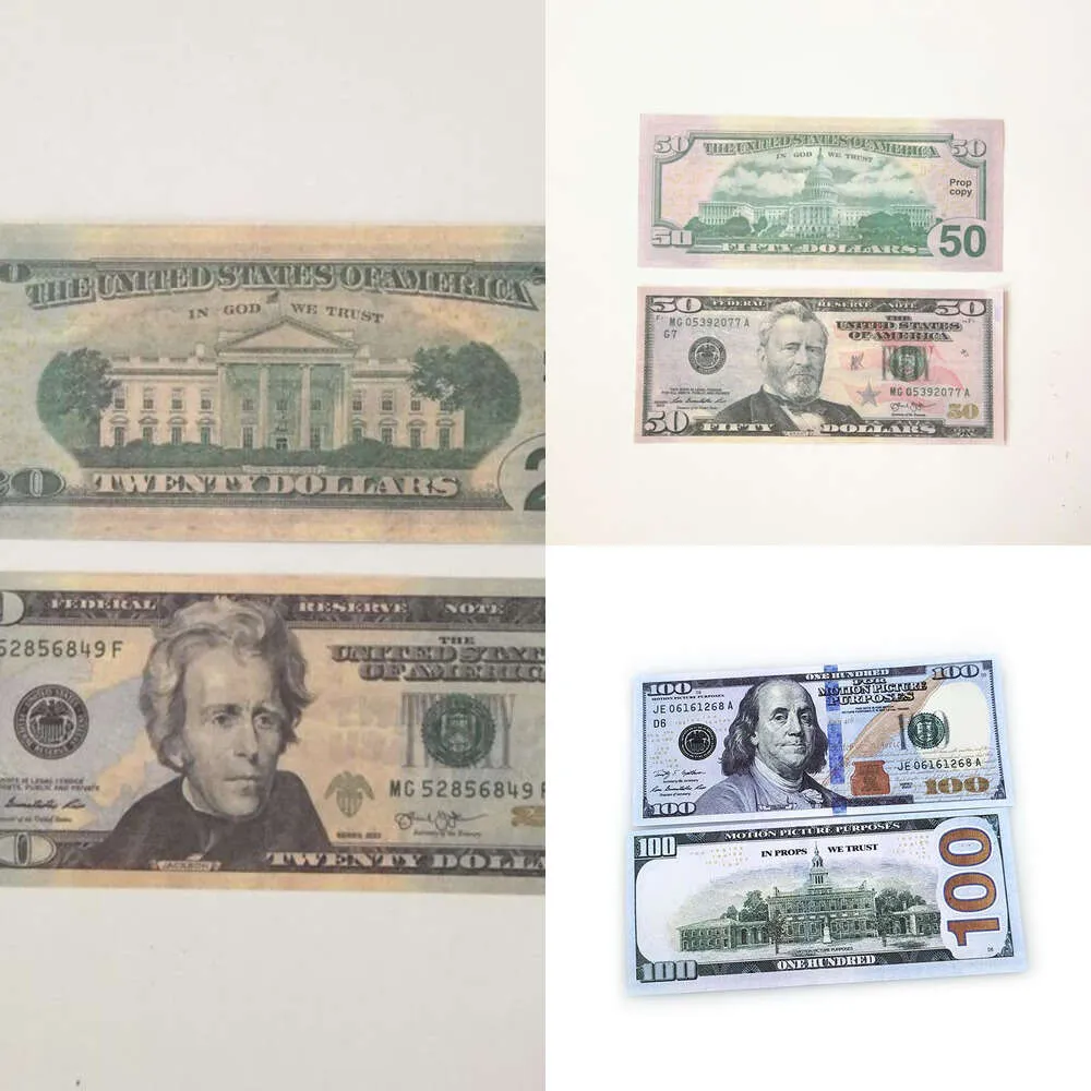 Faux billets de banque de fête 5 20 50 100 200 dollars américains, accessoires de barre de jouets réalistes, copie 100 pièces/paquet 3Y99