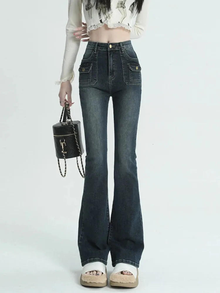 Hiver Vintage Flare Jeans femmes Streetwear taille haute Chic décontracté Y2K Denim pantalon femme Style coréen Harajuku pantalon mince 240201