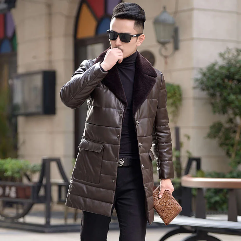 Haining Winter Designer Skórzane męskie średnie i długie kurtka wełna wełniana lapel Korean Slim Młodzieżowy płaszcz VFBI