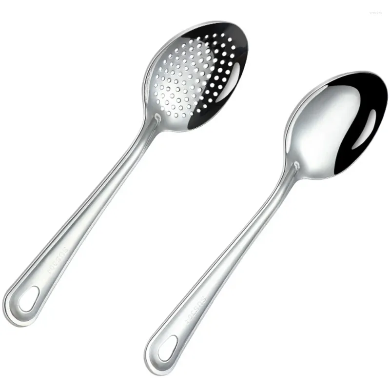 Cucchiai da zuppa da 2 pezzi in acciaio inossidabile che servono utensili ergonomici piccoli da cucina riutilizzabili con intaglio