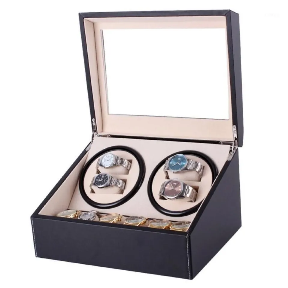 Relógio enroladores mecânico preto couro do plutônio caixa de armazenamento automático coleção exibição jóias eua plug winder box12777