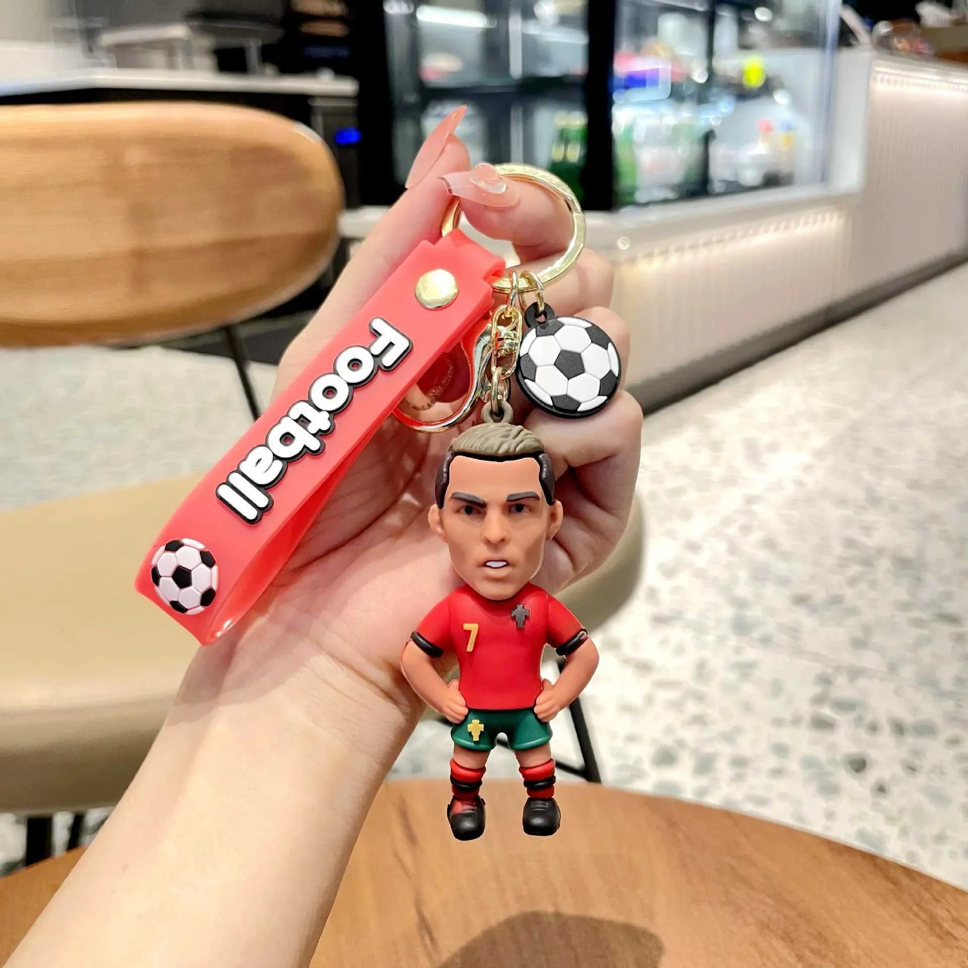 Football Star Ronaldo Resin Figure Keychain with Silver-Plated