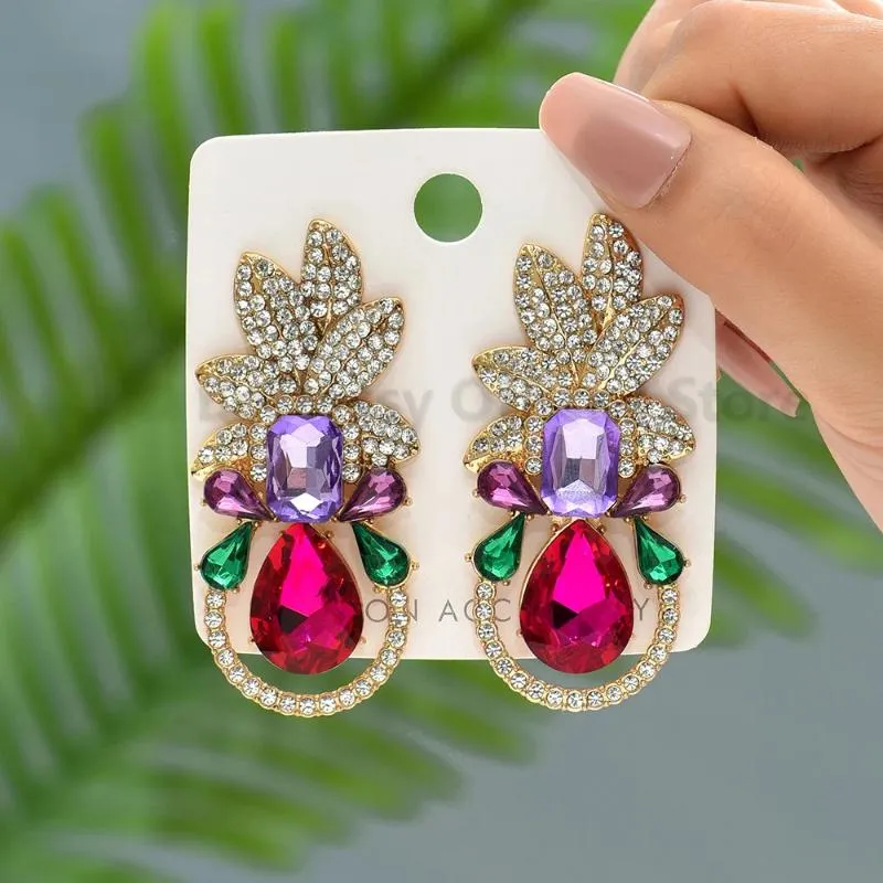 Dangle Earrings Fashion Luxury Piercing For Women Shiny Rhinestones Pineapple Hollow Pendants Beach Party Statement Jewelry Accessories