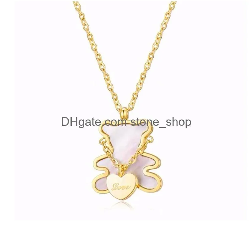 Collana con orso Fritillaria bianca, catena carina e semplice con osso di chiusura in oro rosa donna