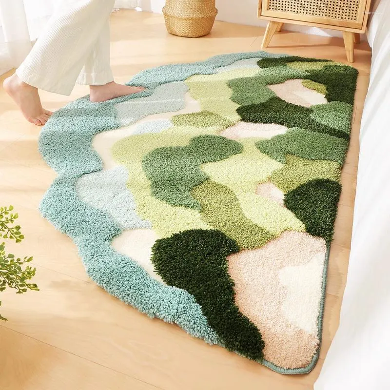 Carpets Moss Bathroom Rugs 3D Cute Carpet Mats Living Room Green Flocked Bedside Non-slip Bedroom Drop