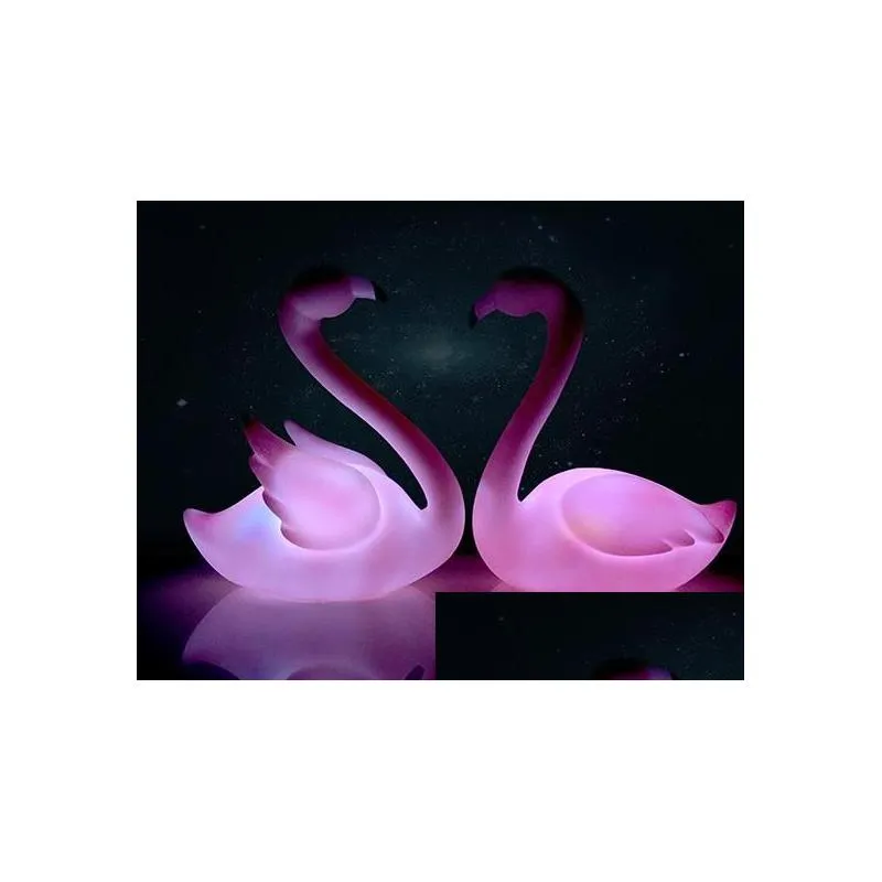 Cake Tools Pink Flamingo Cake Topper Decor For Birthday Wedding Anniversary Led Flashing Glowing Night Light Hen Xmas Party Decoration Dhrff