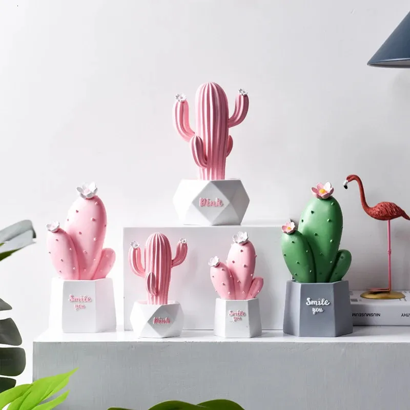 Nordic criativo decoração de casa artificial cactus resina estátua suculentas planta vasos estatuetas sala estar decoração desktop 240119