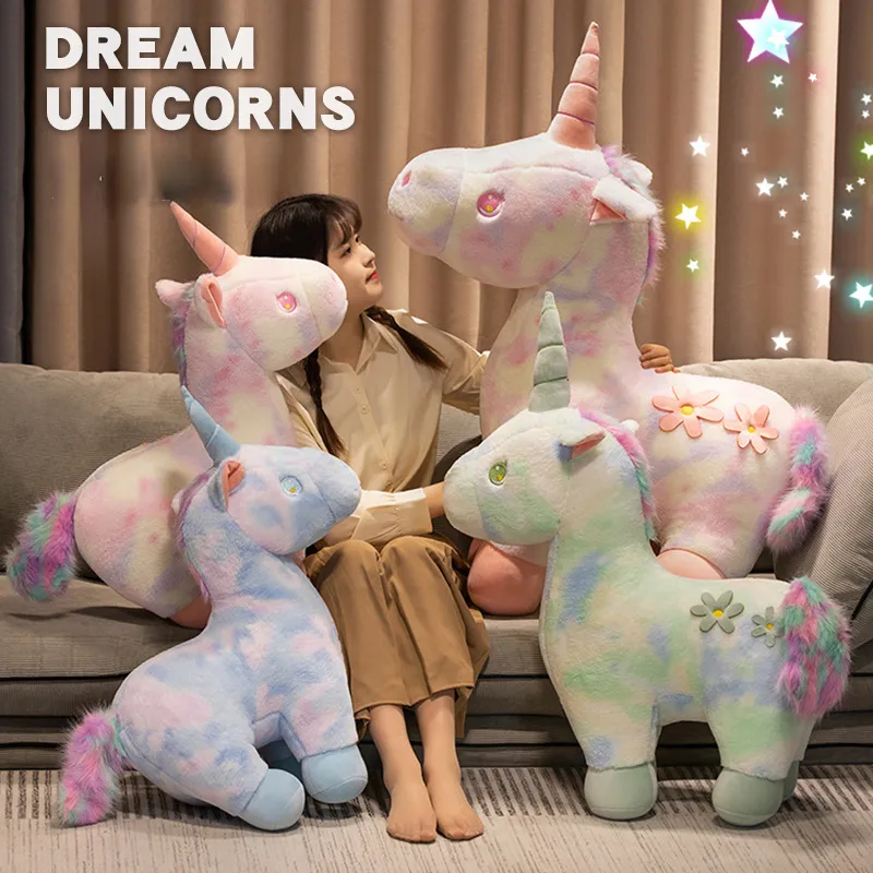 Decorative Objects Ins Girl Style Macaron Color Rainbow Unicorn Doll Plush Toy Big Throw Pillow Doll Gift