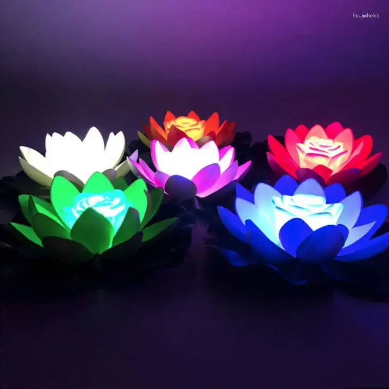 Flores decorativas luz artificial led colorido lótus à prova dwaterproof água falso lagoa folha lírio lanterna de água decoração do festival