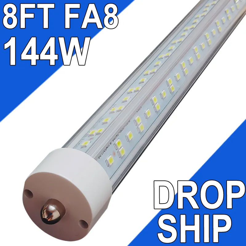 8FT LED-lampen, enkele pin Fa8-basis, 144 W (300 W equivalent), 6500 K daglicht, 18000 LM, 8 voet T8 T10 T12 LED-buisverlichting, 96 '' LED-vervangingsfluorescentielampen, ballastbypass usastock