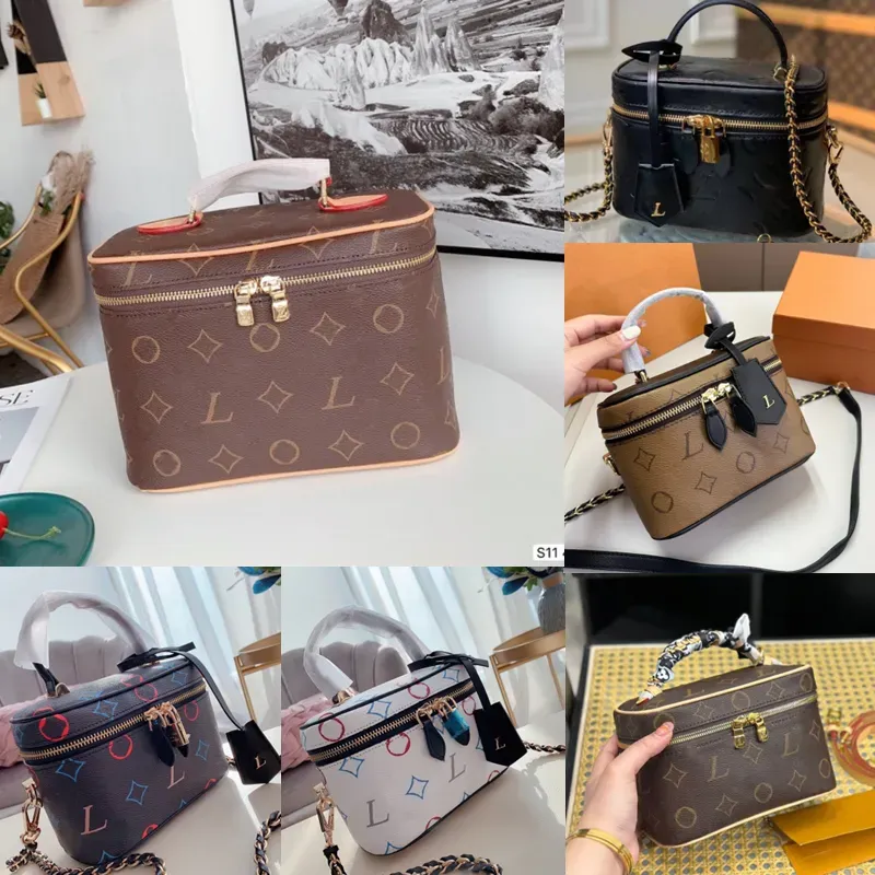 Kvinna designer smink väska lyx kosmetiska väskor kvinnlig bärbar påse med axel rem brun läder crossbody smink väskor skönhetslåda handväska-25