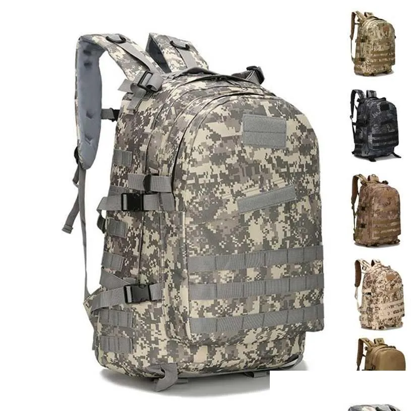 Backpacking Packs 45l Militära taktiska väskor Ryggsäck Army Molle Assat väska Män utomhus vandring Trekking Cam Fishing Hunting Camo Rucksa Dhxnr