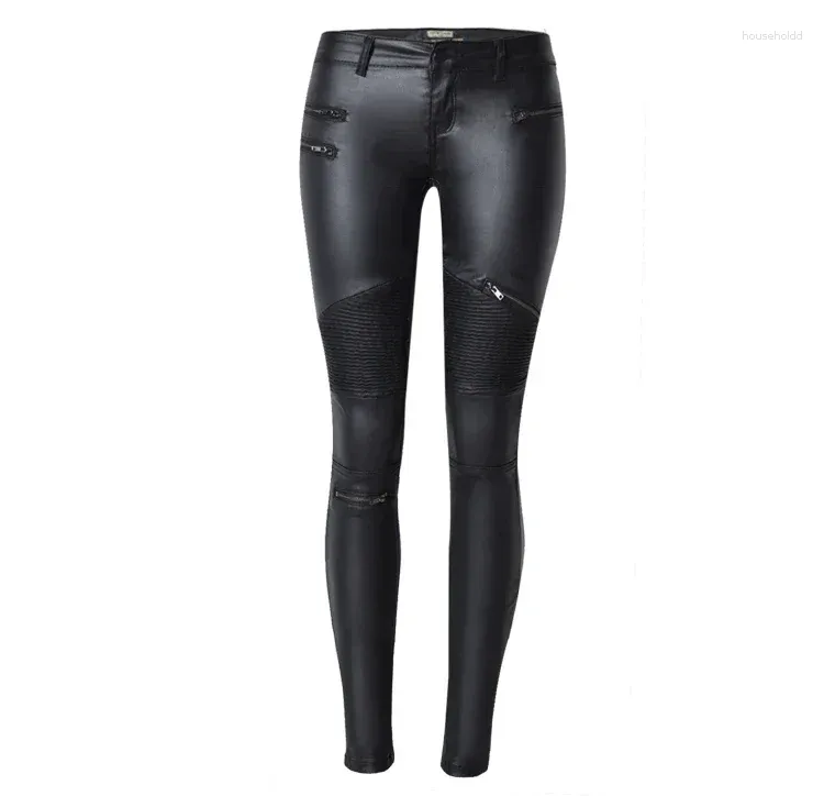 Damen-Jeans-Leggings aus Kunstleder mit mehreren Reißverschlüssen und Motorrad-Design in großer Größe