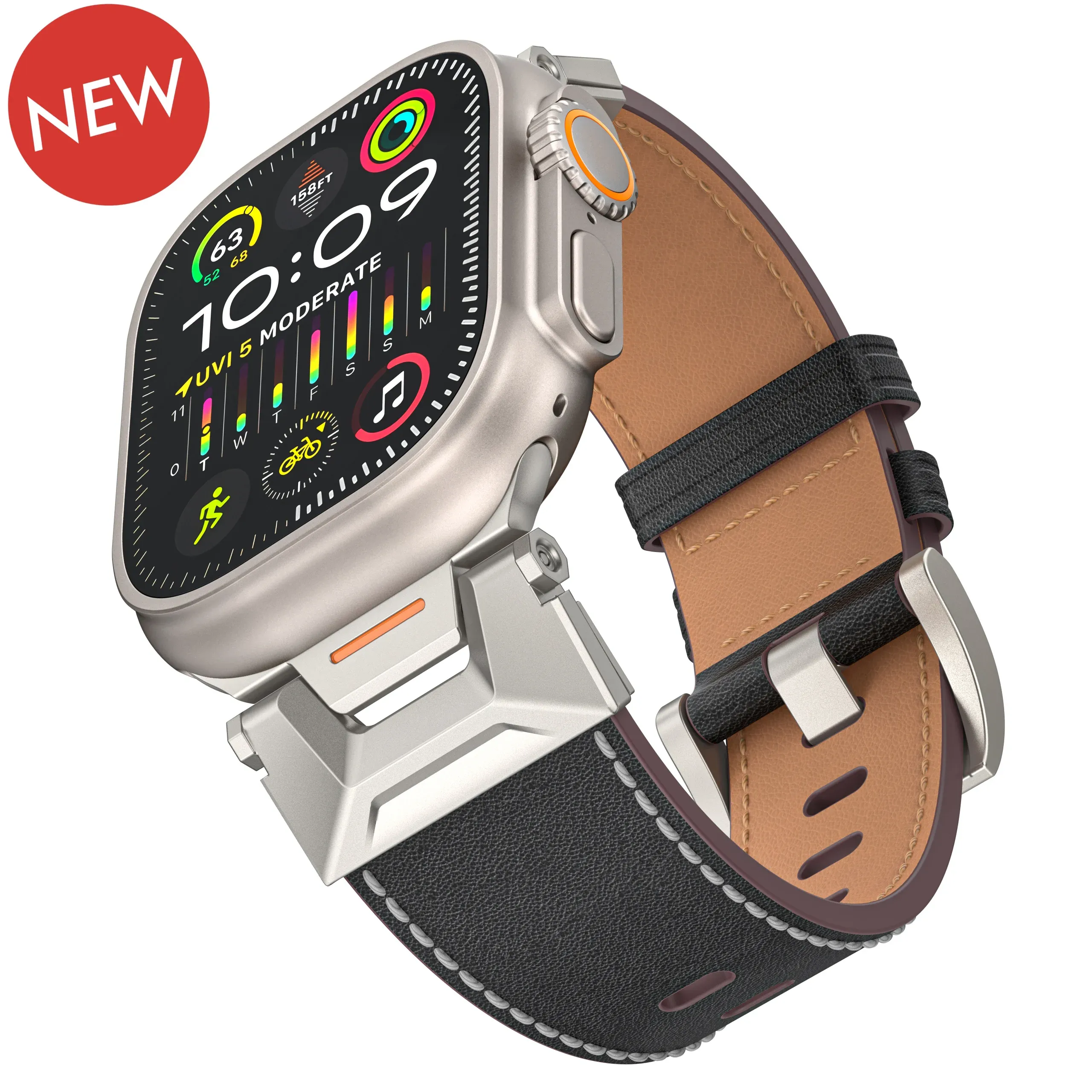 Echtes Lederarmband für Apple Watch Band Ultra 2 49 mm, Herrenarmband für IWatch-Serie Ultra 9 8 7 45 mm SE 6 5 44 mm 42 mm