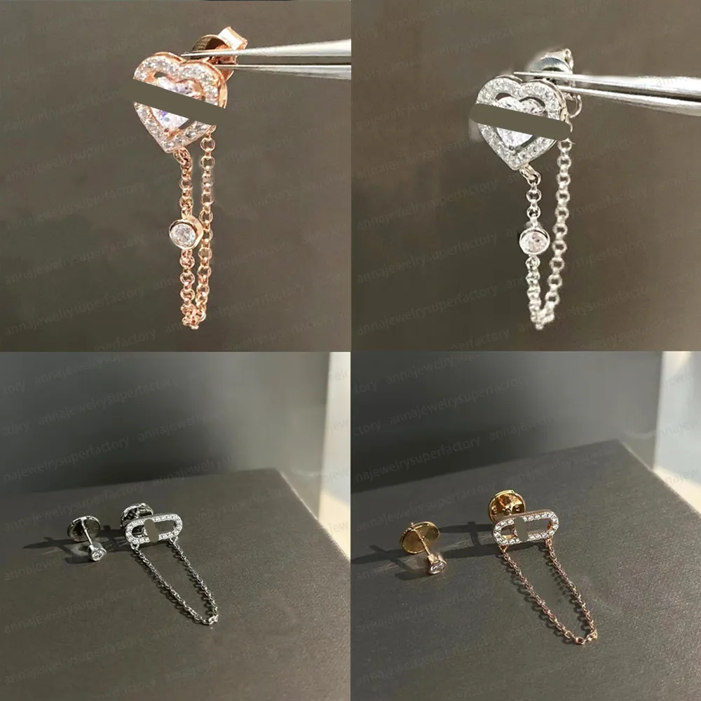 Ontwerper hoogwaardige oorstekers oorbellen Messikas serie enkele diamanten glijdende asymmetrische oorbellen voor vrouwen Valentijnsdag sieraden cadeau