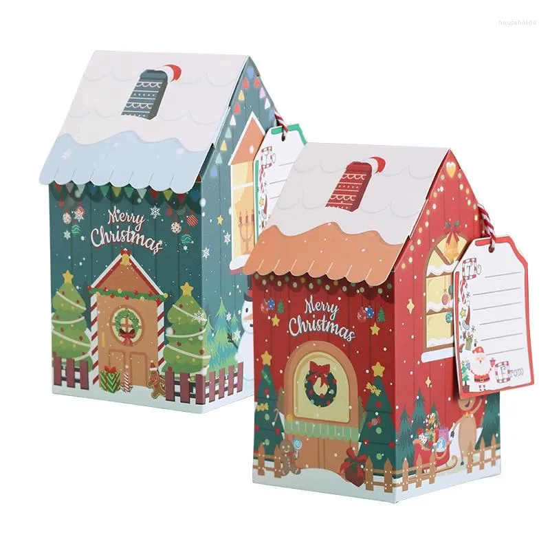 Gift Wrap 4st Christmas House Shape Candy Box med Tag Merry Decorations for Home Xmas Tree Ornament Navidad 2024 år