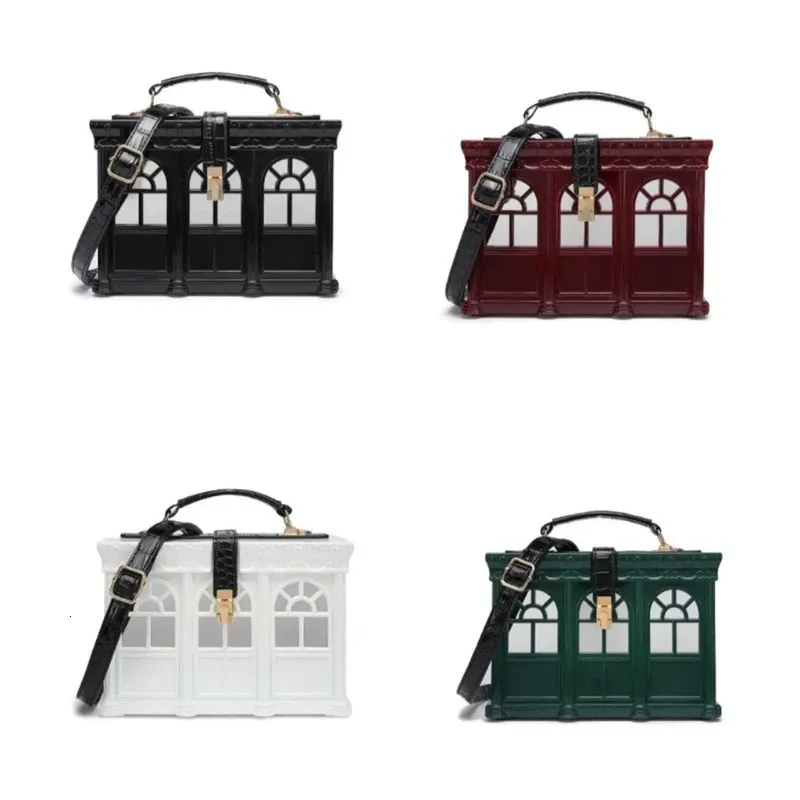 Women Vintage Acrylic House Shaped Clutch Box Shoulder Bag Elegant Evening Crossbody Handbag Top Handle Purse 240118