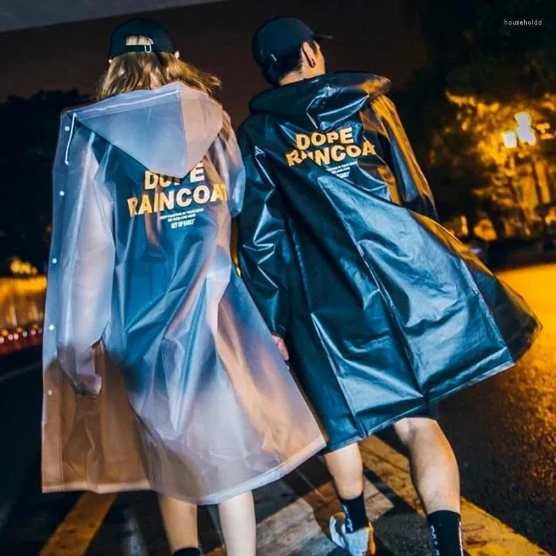 Raincoats Street Style Çift Yürüyüş Yağmur Bakanı Yetişkin Erkekler ve Kadınlar Yağmur Giyim Evrensel Şeffaf Su geçirmez Kapşonlu Yağmur Ceket Takım