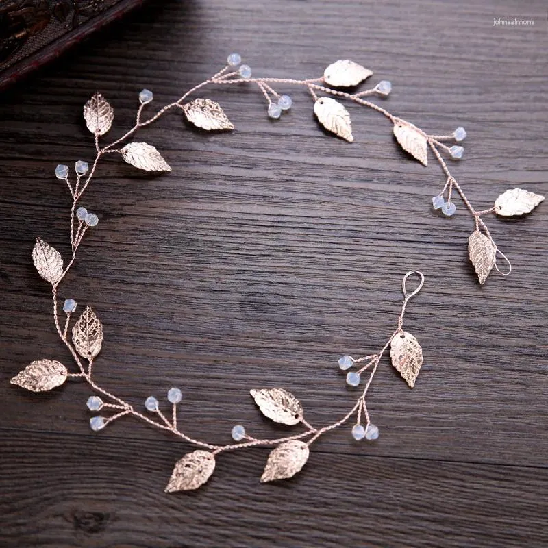 Hair Clips Handmade Rose Gold Color Leaf Crystal Bride Headband Bridal Headpieces Accessories Women Wedding Tiaras Crowns Head Jewelry