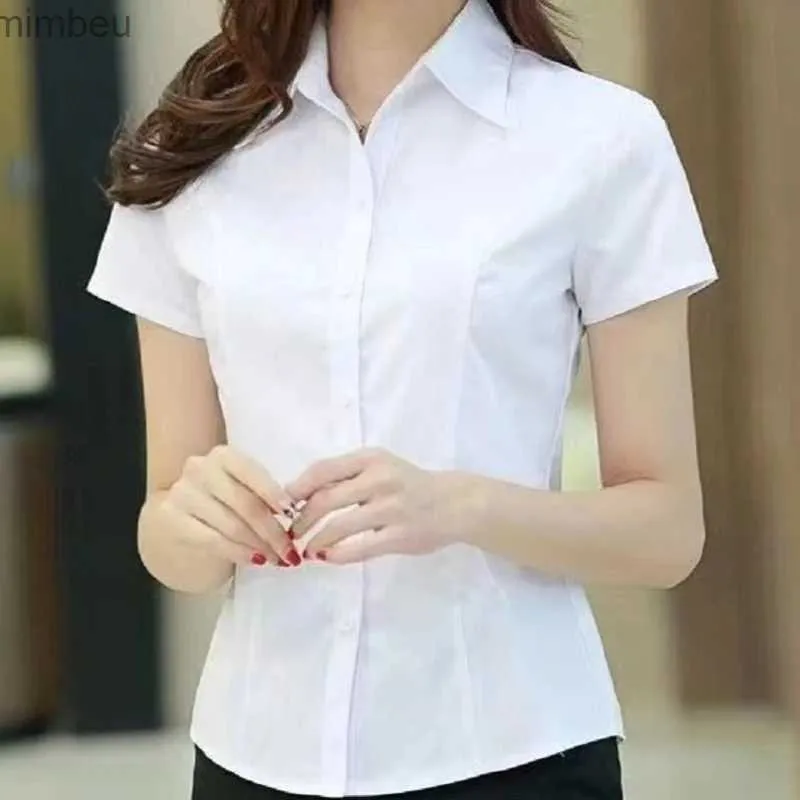 T-shirt Femme Blanc Femmes Chemise Mode Manches Longues Vêtements de travail Col Femme Chemisier Boutonné Chemises Bureau Dames Élégant Tops L240201