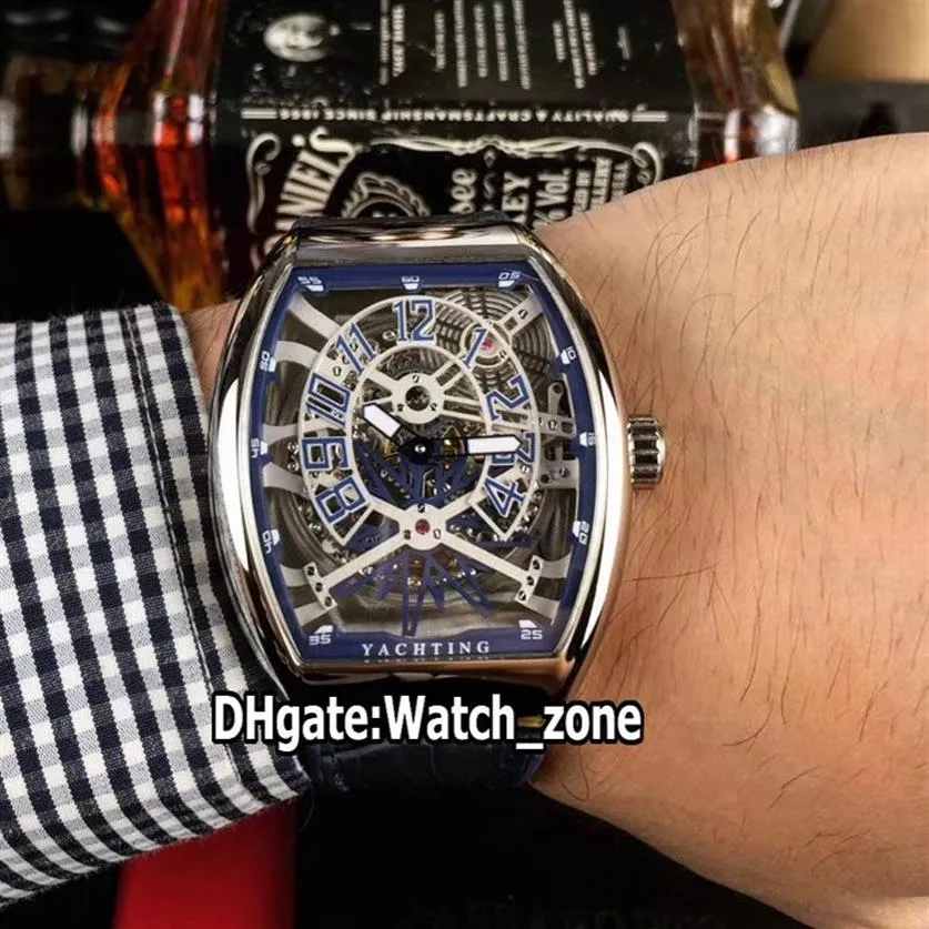 Billiga nya Saratege Vanguard Yachting Gravity Steel Case V45 T Gr Yacht Sqt Blue Skeleton Dial Automatic Mens Watch Leather Gent Wa276f