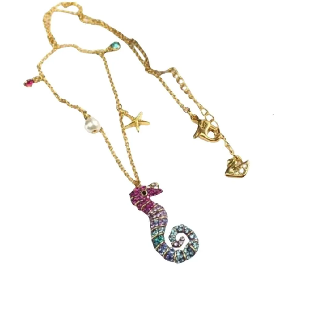 Swarovski Necklace Designer Women Original Quality Necklaces Luxury Fashion Women Super Sparkling Seahorse Element Colorful Diamond Pearl Necklace