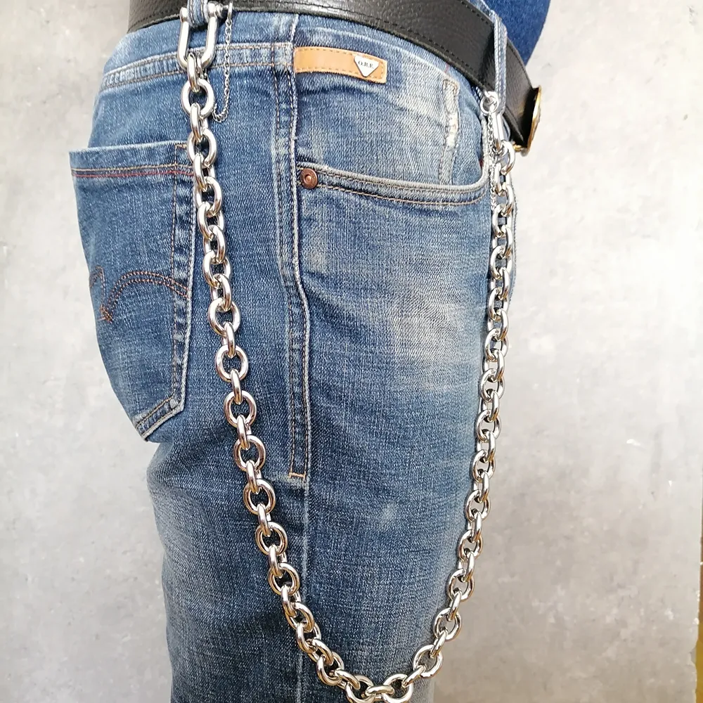 Polished Stainless Steel Oval Link Wallet Chain For Men Heavy 15mm