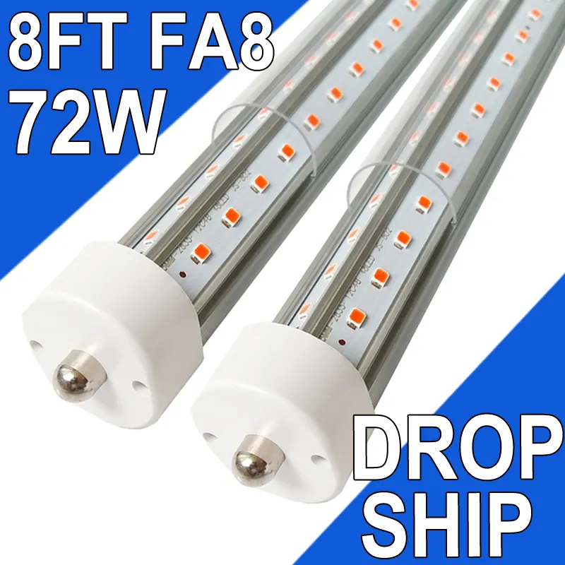 Tubolare LED da 8 piedi, 4 file, 72 W, sostitutivo, lampada fluorescente da 250 W, lampadina da negozio, base FA8 a pin singolo, alimentazione a doppia estremità, copertura trasparente, bianco freddo, CA 85-277 V usastock