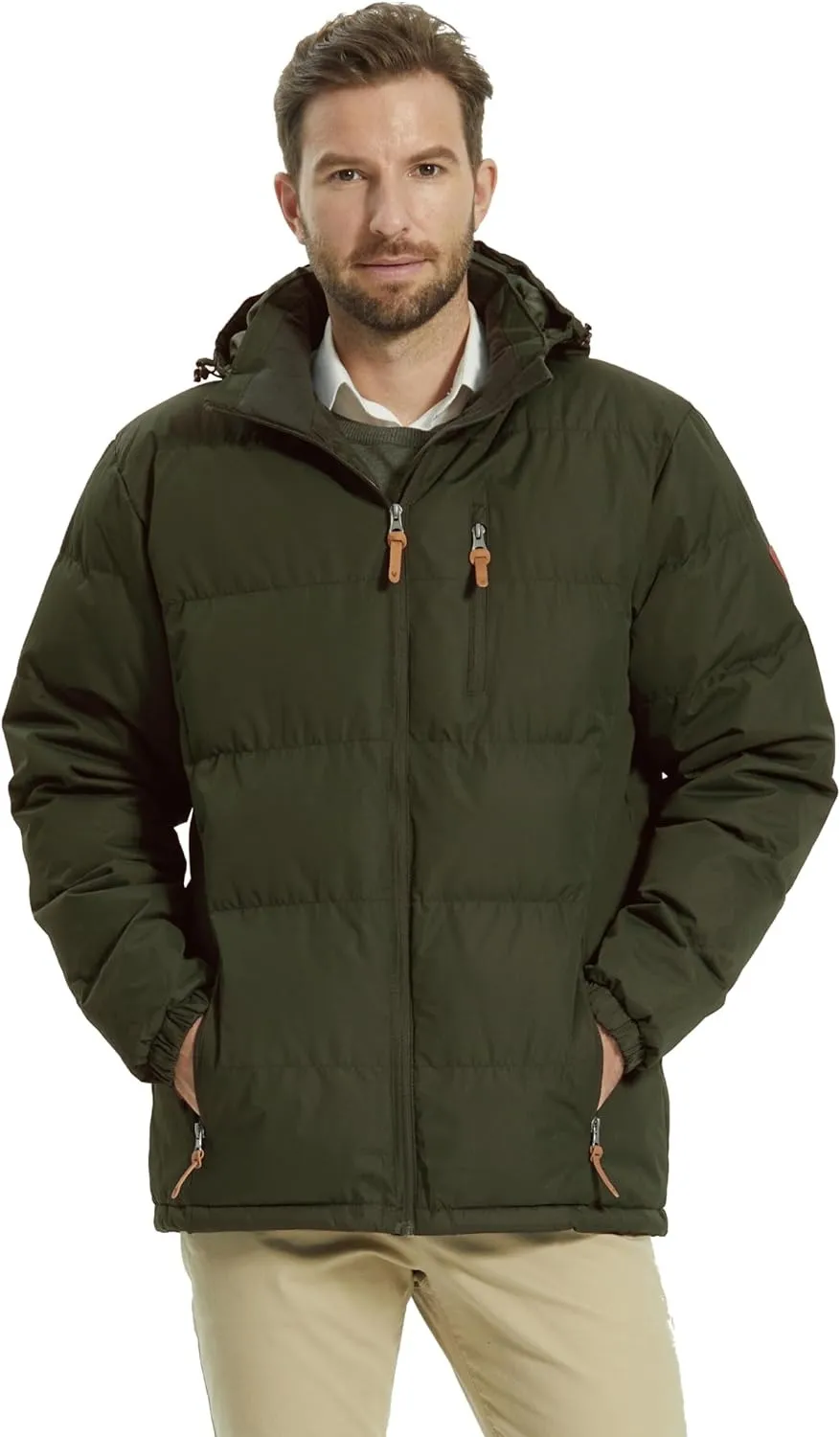 ALPHA CAMP Veste doudoune imperméable pour homme - Manteau d'hiver coupe-vent à manches longues - Veste chaude à capuche - Veste d'hiver rembourrée