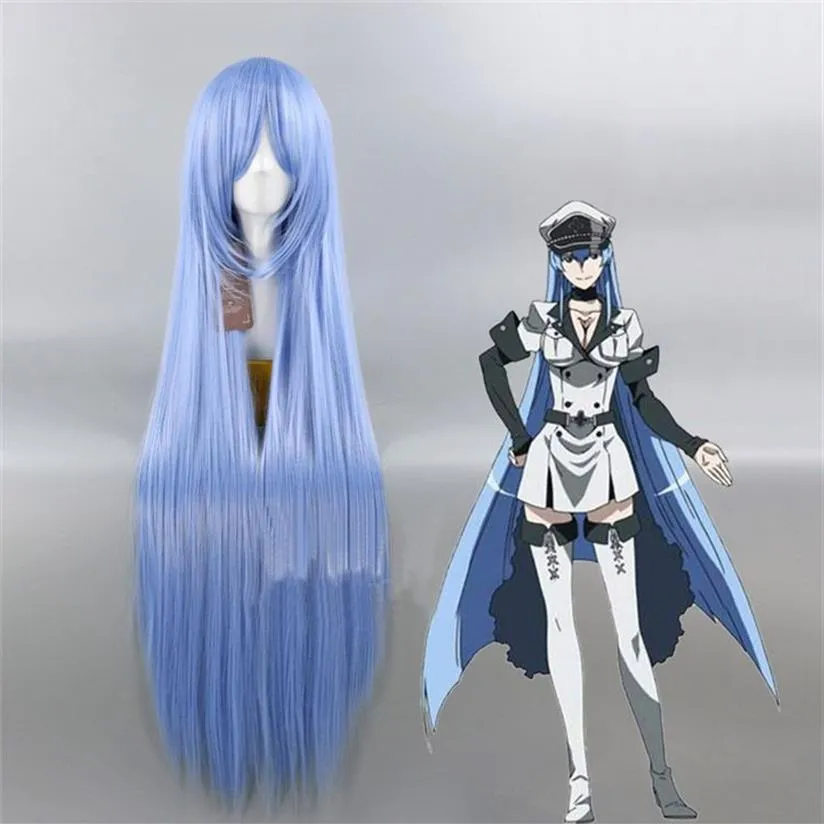 Akame ga kill esdeath peruca cosplay 100cm azul longo cabelo reto285y