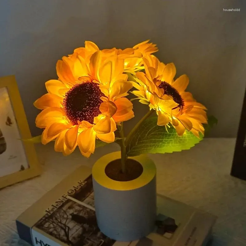 Lampade da tavolo Lampada girasole Ricaricabile Comodino Camera da letto Fiore Umore Luce notturna Vaso di fiori Decorazione scrivania Soggiorno Regali estetici