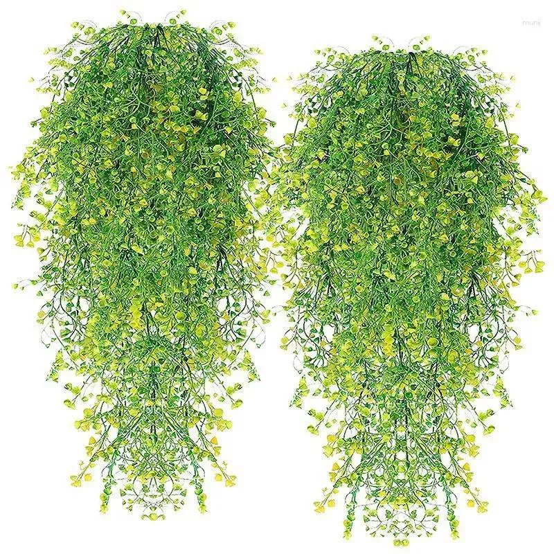 Decorative Flowers Hanging Plants Artificial Vines Fake Ivy Plastic Greenery For Wall Home Room Pack Of 2