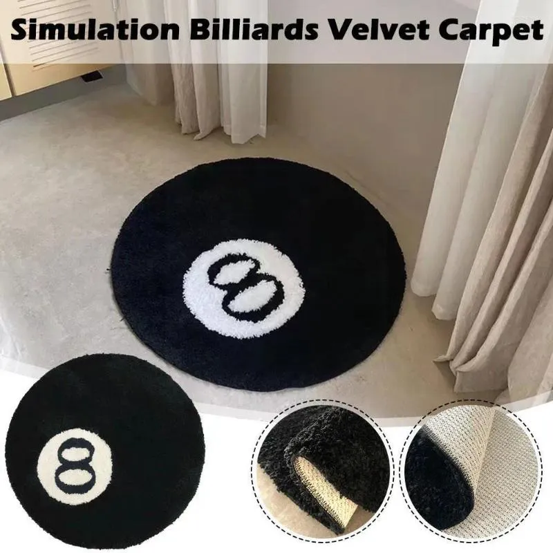 Carpets Top Quality Simulation Billiards 8 Ball Rug Round Tufting Anti-slip Soft Carpet Mat Chair Bath Kids Floor Black Pad Bedroom B9E4