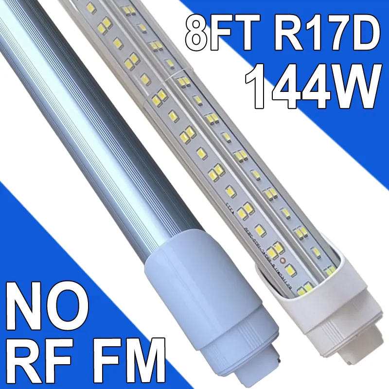 R17D/HO 8フィートLED電球 -  6500Kデイライト144W、14500LM、250W同等のF96T12/DW/HO、クリアカバー、T8/T10/T12交換、オフィスのデュアルエンド搭載、バラストUsastock