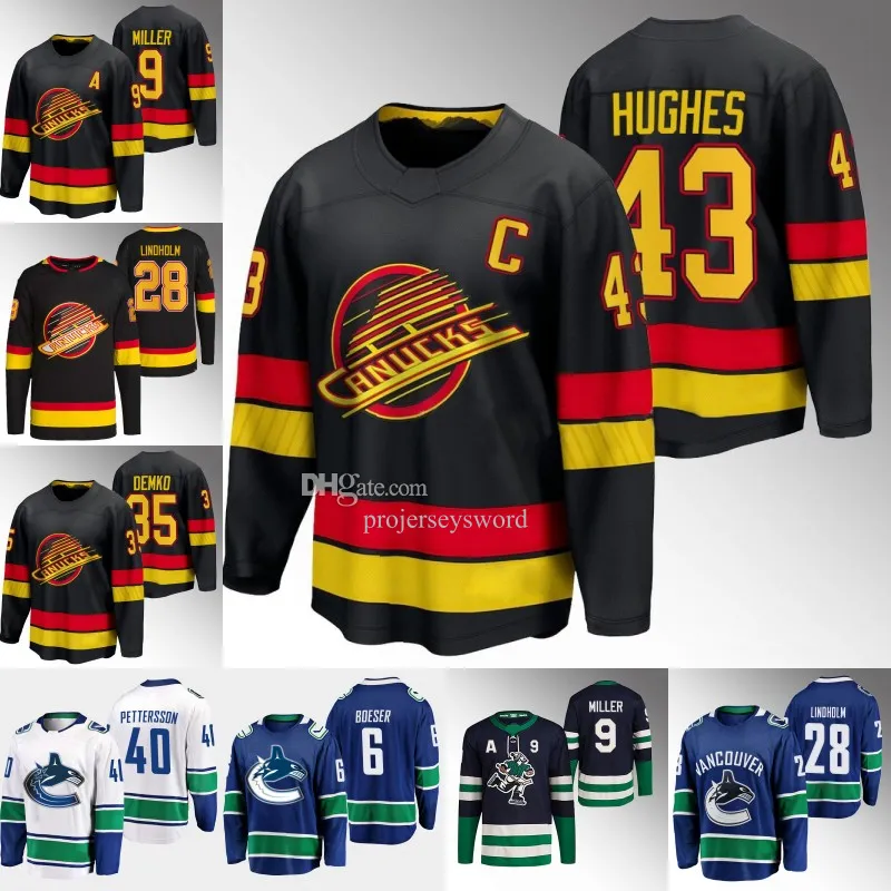 Vancouver Quinn Hughes Canucks Jersey Elias Lindholm Brock Boeser Elias Pettersson J.T. Miller Tyler Myers Sam Lafferty Thatcher Demko Filip Hronek Casey Desmith