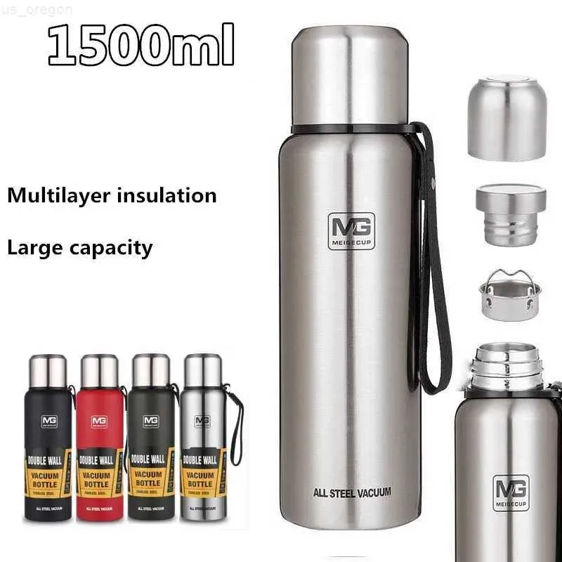 Thermoses Eco-Friendly Insulated 1500ml Vacuum Flasks Large Capacity Thermals Cup Portable Rope Thermos Water Bottle With Tea Infuser