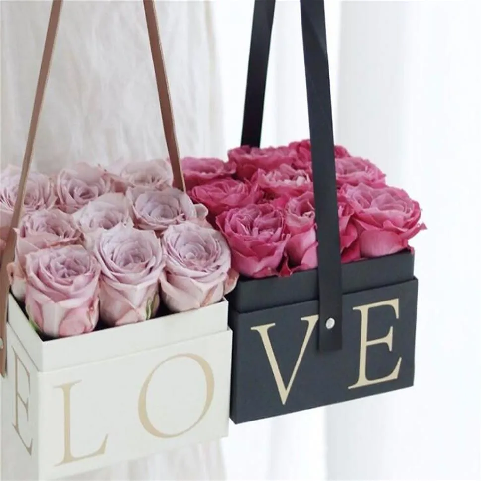 Blommor Box med Handhold Hug Bucket Rose Florist Gift Party Gift Packing Cardboard Packaging Box Bag329f