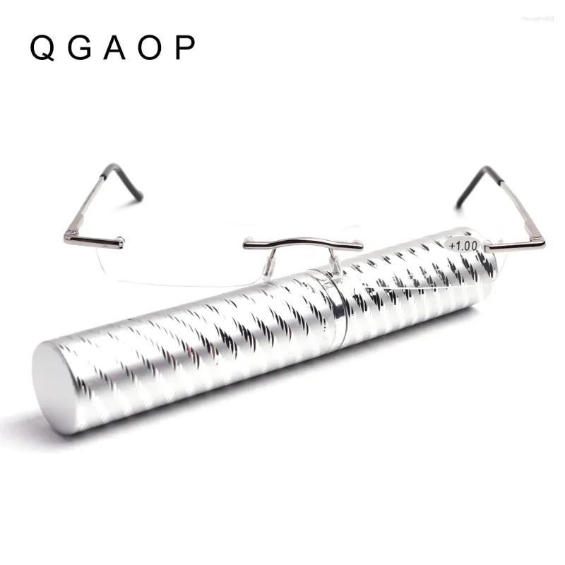 Sunglasses QGAOP Pencil Case Reader Reading Glasses Magnifier Men For Farsightedness Women With Tube Rimless Metal Clear 1 1.5 2 2.5 3 3.5