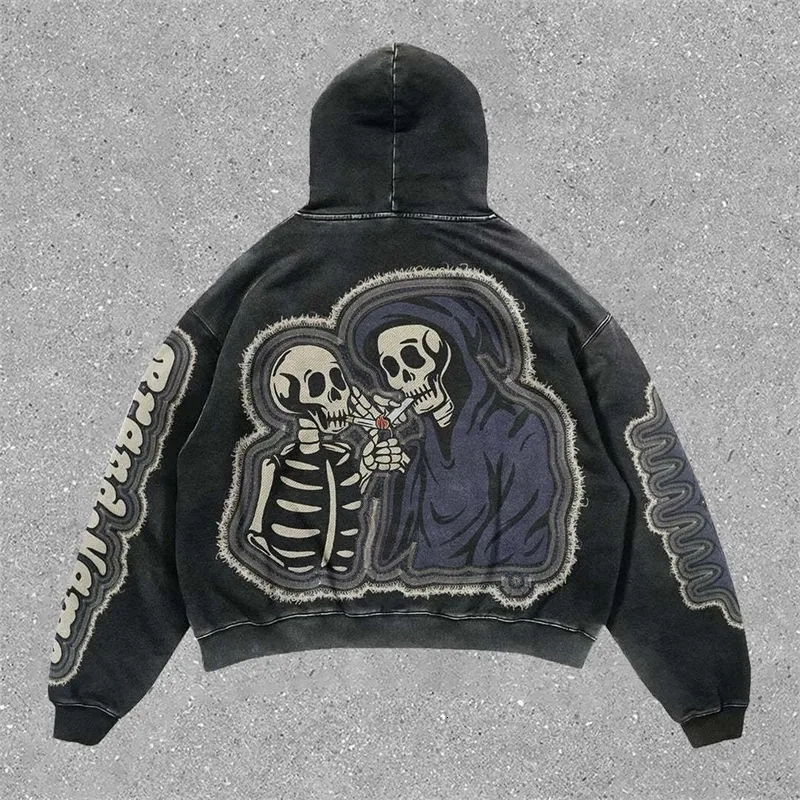 Goth Harajuku Skull Print Hoodies Women Oversized Streetwear Y2k Vintage Sweatshirt 2024 Goth Harajuku Skull Print Hoodies Women Oversized Streetwear Y2k Vintage Sweatshirt 2024