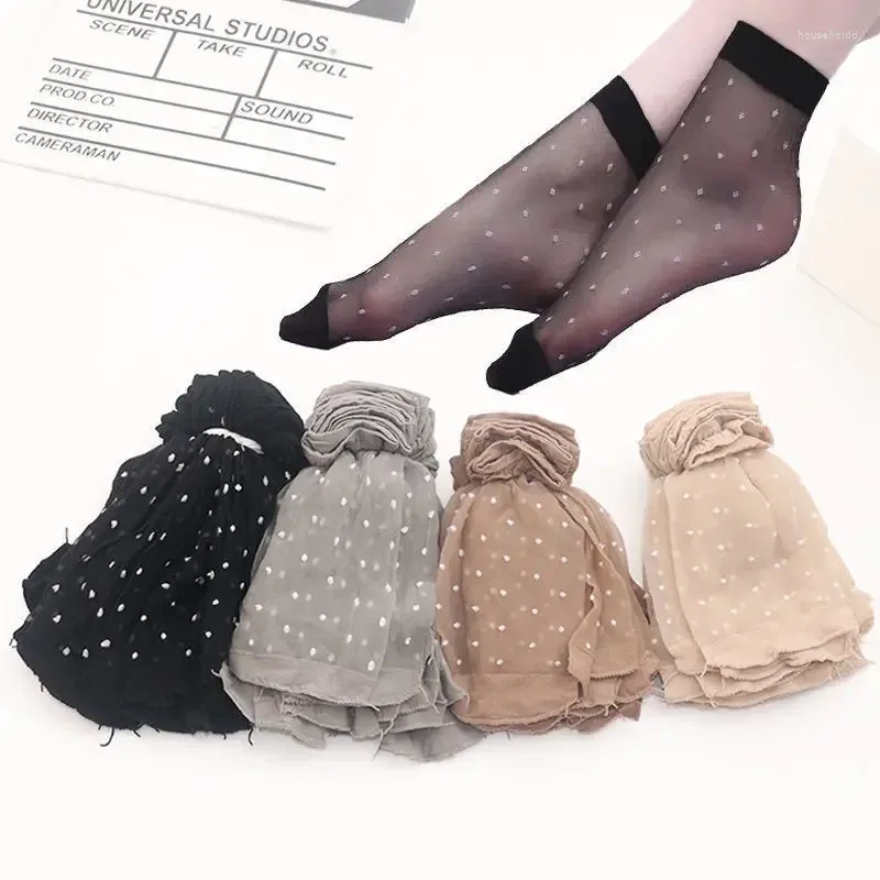 Women Socks 10Pairs Ultrathin Summer Crystal Silk Skin Color Dot Transparent Thin Nylon Fashion Ladies Short Ankle